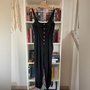 As U Wish Black Button-Down Jumpsuit